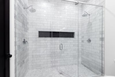 Glass Enclosed Shower with Corner Entry